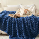 NEWCOSPLAY Super Soft Twin Blanket Navy Premium Silky Flannel Fleece 3D Ribbed Jacquard Lightweight Bed Blanket All Season Use (Navy Ribbed, Twin(60"x80")) by CozyNest Decor