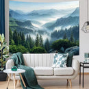 AMM Nature Forest Mountain Tapestry Green Misty Pine Tree Tapestry for Bedroom Aesthetic Foggy Woodlands Sky Landscape Tapestries Wall Hanging for Living Room Dorm 48 x 36 Inch by CozyNest Decor