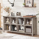 8 Cube Book Shelf, Farmhouse Wood Long Storage Organizer Bookcase, 62" Horizontal Grey Oak Console Closet Bookshelf, Hallway TV Stand for Entryway, Display Cabinet Book Case for Living Room by CozyNest Decor