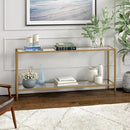 Henn&Hart 64" Wide Rectangular Console Table with Glass Shelf in Brushed Brass, Entryway Table, Accent Table for Living Room, Hallway by CozyNest Decor