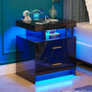 Night Stand with Light, High Gloss Nightstand with USB/Wireless Charging Station, LED Black Nightstands with Storage Drawers, RGB Side End Table for Bedroom Furniture（Black） by CozyNest Decor