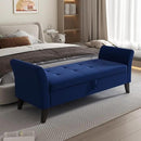 Furniliving Storage Ottoman Bench, Velvet Benches End of Bed Bench with Solid Wood Legs Upholstered Ottoman Bench with Storage Indoor Bench for Living Room with Rolled Arm, Entryway, NavyBlue by CozyNest Decor
