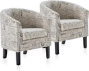 BELLEZE Accent Barrel Chair Set of 2, Linen Round Chair Club Tub Sofa Corner Chair with Flared Legs and Cozy Soft Padding for Living Room Bedroom Waiting Room - Black & Beige by CozyNest Decor