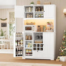 FINETONES 71" Pantry Cabinet with 7-Color LED Light and Charging Station, Kitchen Pantry Cabinet with Microwave Stand, Kitchen Hutch Food Storage Cabinet with Outlet and Wine Racks, White by CozyNest Decor