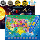 Bilingual Interactive for Kids Talking USA Map Solar System Poster for Kids Learning and Educational Toys,Talking Educational Toy for Ages 3 to 12 Years Old Girls/Boys,Learning Chart for Preschool by TinyTreasures Baby Boutique