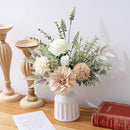 Fake Flowers in Vase, Artificial Flowers with Vase, 15.7'' Floral Arrangements for Dining Table Centerpiece Decor, Silk Roses & Faux Dahlia Bouquet for Farmfouse Kitchen Coffee Table Decor (Brown) by CozyNest Decor