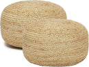 REDEARTH · Jute Circular Low Pouf Ottoman - Braided Pouffe Accent Sitting Round Footrest for Living Room, Bedroom, Nursery, kidsroom, Patio, Gym; 100% Jute Set of 2 (18"x18"x10"; Natural) by CozyNest Decor