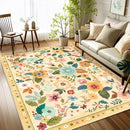 Floral 3x5 Area Rug Machine Washable Soft Print Boho Carpet Non Slip Doormat Low Pile Flower Area Rugs for Living Room Bedroom Nursery Kitchen Dining Room Indoor-Ivory/Yellow by TinyTreasures Baby Boutique