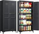 Metal Storage Cabinet with Doors and Shelves,Black Storage Cabinet with Leg,Metal Pantry Cabinets,Ventilated Pantry Closet,Tall Large Cupboard for Home,Kitchen,Dining/Living/Laundry Room by CozyNest Decor