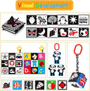 4 PCS Black and White High Contrast Baby Toys 0-3-6 Months Newborn Essential Montessori Toy for Babies Crinkle Sensory Book Brain Development Tummy Time Mirror Infant Carseat Rattle Easter Shower Gift by TinyTreasures Baby Boutique