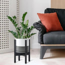D'vine Dev Ceramic Planter with Ebony Stand - 8 Inch Modern Round Flower Pot with Wood Planter Holder, White/Grey, 55-B-M-6 by CozyNest Decor