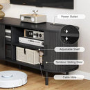 63" TV Stand with Power Outlet, Modern Media Console with Sliding Doors, Entertainment Center for TVs up to 60 Inch, Adjustable Shelves, Black by CozyNest Decor