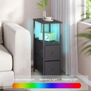 TUTOTAK Small Narrow LED End Table with Charging Station, Side Table Outlets, Nightstand with 2 Cloth Drawers, Couch Table, for Living Room, Bedroom, Bedside, Black TB01BK085L by CozyNest Decor