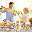 Fall Party Decorations,144Pcs Fall Thanksgiving Tableware Set Includes Plates,Napkins,Knife,Fork Black and White Buffalo Plaid Pumpkin Theme Decorations for Autumn Harvest,Thanksgiving Day by CozyNest Decor