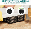 Bamboo Under Bed Storage Containers- Underbed Organizer with Wheels with Large Dust Bag,Sturdy Wood Rolling Under the Bed Shoe Storage Organizer Drawer 2 Pack by CozyNest Decor
