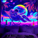 BVBOX Astronaut Space Blacklight Tapestry 79"x59", UV Reactive Astronaut Beach Lounge Chair Vacation Universe Planet Glow in Dark Tapestries, Black Light Neon Upright Poster Wall Hanging Backdrop Decor for Bedroom Living Room by CozyNest Decor