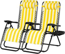 Nazhura Set of 2 Relaxing Recliners Patio Chairs Adjustable Steel Mesh Zero Gravity Lounge Chair Beach Chairs with Pillow and Cup Holder (Yellow Stripe) by CozyNest Decor
