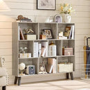 LEYAOYAO 10 Cube Bookshelf,3 Tier Modern Wide Bookcase with Legs,Mid-Century Wood Bookshelves Storage，Retro Grey Large Book Case,Freestanding Organizer Display Shelf for Bedroom,Living Room,Office by CozyNest Decor