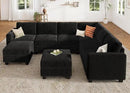 HONBAY Corduroy Sectional Couch with Storage U Shaped Sectional Sofa Modular Sectional Couches for Living Room, Black by CozyNest Decor