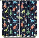 Cartoon Dinosaur Curtains for Kids Boys Girls Home Decor, Astronaut Rocket Funny Outer Space Blackout Rod Pocket Window Drapes for Bedroom Living Room W31.5xL63in 2 Panels by TinyTreasures Baby Boutique
