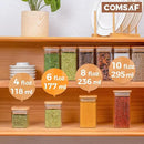 ComSaf 16Pcs Glass Spice Jars with Bamboo Lid, 6oz Airtight Square Containers with 275 Black Lables, Empty Seasoning Jars for Salt Sugar by CozyNest Decor