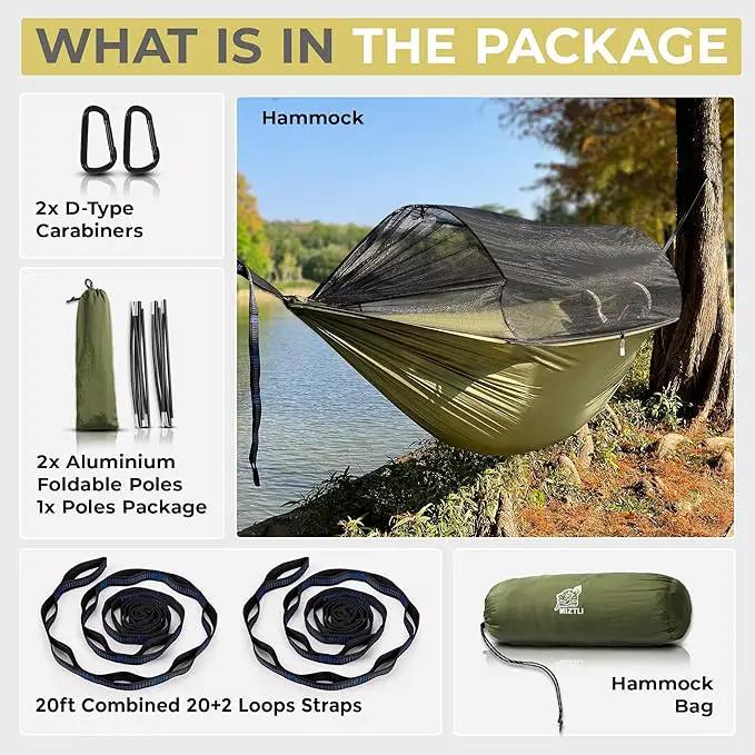 Miztli Camping Hammock -Portable Hammock w/Spacious Net & Tree Straps w/Adjustable Loops, Double and Single Hammock for Outdoor, Indoor, Hiking and Travel, photo 7 of 7