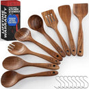 PriorityChef Premium Wooden Spoons for Cooking - 8pc Smooth Finish Teak Utensil Set with Hanging Hooks, Heat-Resistant & Nonstick Safe, Ideal for Gifting by CozyNest Decor