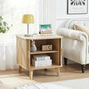 AVZEAR 24" Large Square End Table with Charging Station, Farmhouse Fluted Sofa Side Table with Sliding Tambour Door & Storage, Curved Rustic Wood Nightstand for Living Room, Bedroom, Natural by CozyNest Decor