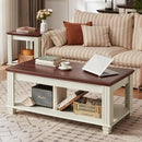 Farmhouse Coffee Tables for Living Room,Square Tea Table with Open Storage Shelf,Large Coffee Table,Rustic Wooden Center Table,White by CozyNest Decor