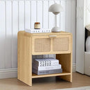 LEVNARY Nightstand with Charging Station, Mid-Century Modern Bedside Table with Curved Top Corners and Fabric-Like Textured Drawer, Wooden End Table for Farmhouse Bedroom Living Room (1, Natural) by CozyNest Decor