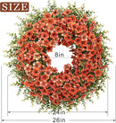 26" Fall Wreath for Front Door, Porch, Window - Large Artificial Boxwood Leaves with Fake Daisy Flowers Outdoor Wreath Faux Eucalyptus for Home Farmhouse Harvest Festival Thanksgiving Day Autumn Decor by CozyNest Decor