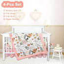 4-Piece Crib Bedding Set for Girls, Pink Baby Girl Bedding Set with Crib Skirt, Baby Quilt, Crib Sheet and Diaper Stacker, Daisy Flower by TinyTreasures Baby Boutique
