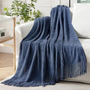 MIULEE Navy Blue Knitted Throw Blanket for Couch Textured Knit Blanket with Tassels Cozy Woven Boho Bed Blanket for Sofa Bed Chair Acrylic Wave Pattern 50"x60" by CozyNest Decor