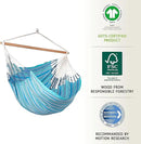 LA SIESTA Habana Hammock Chair, Indoor or Outdoor, Ideal for Sitting or Lying Down, Cotton Hammock, Patio, Swinging Chair, Boho, Max 355 Lbs, King, Azure by GreenHaven Gardens