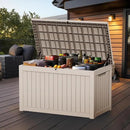 230 Gallon Outside Storage Box, Resin All Weather Storage Cabinet, Large Deck Box for Garden Tools, Patio Furniture, Sports Equipment, Light Brown by CozyNest Decor