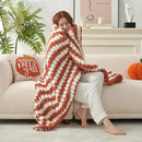 Amélie Home Chunky Knit Throw Blanket for Couch, Soft Chenille Crochet Blanket for Sofa, 50"x60", Burnt Orange & White Striped by CozyNest Decor