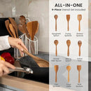 360° Rotating Kitchen Utensil Holder- 3 Compartment Organizer with Cork Bottom | Includes Premium 9-Piece Acacia Wood Utensil Set | Professional Luxury Design | Metal Utensil Crock (Matte white) by CozyNest Decor