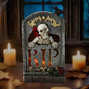 Halloween Decoration Indoor 7.6″ Tombstone Statue with LED Lights Spooky Skull Head Gravestone Skeleton RIP Lighting Changes Halloween Village for Table Shelf Home Party Outdoor Decor Gifts by CozyNest Decor