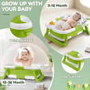 Collapsible Baby Bathtub,Baby Bath Tub with Thermometer & Soft Cushion,Baby Bathtub for Newborn to Toddler 0-36 Months,Portable Travel Baby Tub with No-Slip Feet,Baby Shower Gifts,Green by TinyTreasures Baby Boutique