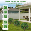 Artificial Olive Topiary Ball Trees with Ground Spike, Set of 2 UV Resistant Artificial Shrubs, Fake Evergreen Artificial Plant Bushes for Indoor Outdoor Front Porch Garden by GreenHaven Gardens