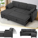 84 Inches Fabric Sectional Sofa w/Pull Out Sofa Bed & Adjustable Back, Tufted L Shaped Couch w/Storage Chaise, Sleeper Sectional Sofa w/USB Port & Cup Holders for Living Room, Grey by CozyNest Decor