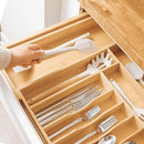 Premium Silverware, Flatware and Utensil Organizer for Kitchen Drawers, Food-Safe Contract Grade, Expandable from 14 to 25 In, Natural Bamboo by CozyNest Decor