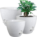 Large Self Watering Pots, 12/10/9 Plastic Planters with High Drainage Holes and Deep Reservoir for Indoor Outdoor Garden Plants and Flowers, White Speckles by GreenHaven Gardens