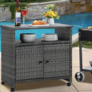 Outdoor Wicker Storage Cabinet,Patio Bar Table with Wheel, Outdoor Buffet Cabinet Movable, Garden Weather-Proof Bar Table/Cart for Indoor&Outdoor (Morden Gray) by CozyNest Decor
