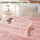 L'AGRATY Chunky Knit Blanket Throw: 80''x90'' Chenille Chunky Knitted Throw Blanket for Bed Couch - Handmade Thick Big Cable Knit Blanket - Large Chunky Crochet Rope Blanket for Home Decor(Pink) by CozyNest Decor