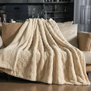 Pawque Super Soft Cozy Throw Blanket for Couch Sofa Bed - Fluffy Sherpa Fleece Reversible Thick Warm Fuzzy Blanket for All-Season, 3D Checkered Jacquard Elegant Decorative Blankets, Khaki, 50" x 60" by CozyNest Decor