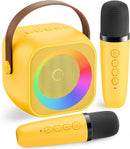 Mini Karaoke Machine for Kids Adults：Portable Bluetooth Karaoke Speaker with 2 Wireless Microphones and Lights for Home Party, Christmas Birthday Gifts for 4-12+ Years Old Girls Boys(Yellow) by TinyTreasures Baby Boutique