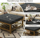 Large Square Ottoman Coffee Table, Linen Solid Upholstered Footrest Ottoman with Solid Wood Shelf Storage Tufted Coffee Table for Bedroom Living Room, Dark Gray by CozyNest Decor