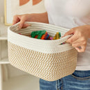 Small Cotton Rope Storage Basket Set of 3-11"x7"x7" Perfect Woven Baskets for Storage, Ideal Storage Baskets for Organizing Toys, Towels, and More - Baskets for Shelves（White & Mixed Camel） by TinyTreasures Baby Boutique