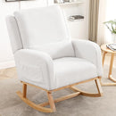 Rocking Chair Nursery, Sherpa Nursing Rocking Chairs, Upholstered Nursery Glider Rocker Wingback Morden Rocking Chair with Lumbar Pillow for Mom Nursery, Living Room, Bedroom, Teddy White by TinyTreasures Baby Boutique